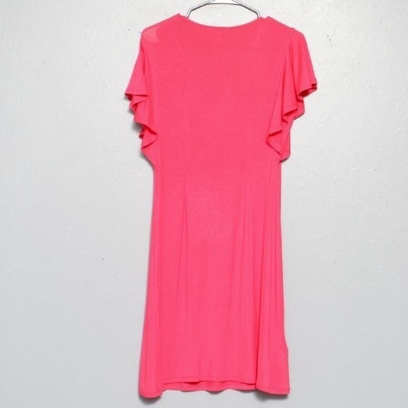 Tommy Bahama rayon pink flutter sleeve v neck midi dress - Picture 2 of 6